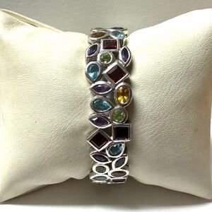 Sterling Silver Multicolor Gemstone Cuff Bracelet